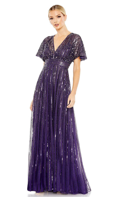 Mac Duggal - 10868 Short Sleeve Sequin Dress In Purple