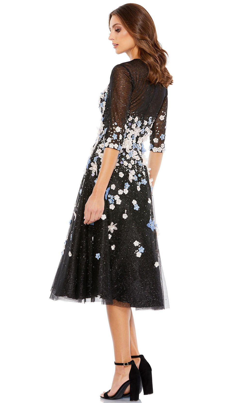 Mac Duggal - 11161D Floral Applique A-Line Dress In Black
