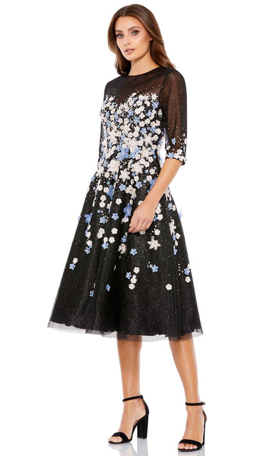 Mac Duggal - 11161D Floral Applique A-Line Dress In Black