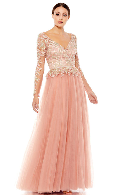 Mac Duggal - 11168D Lace Embroidered Illusion Bodice A-Line Gown In Pink