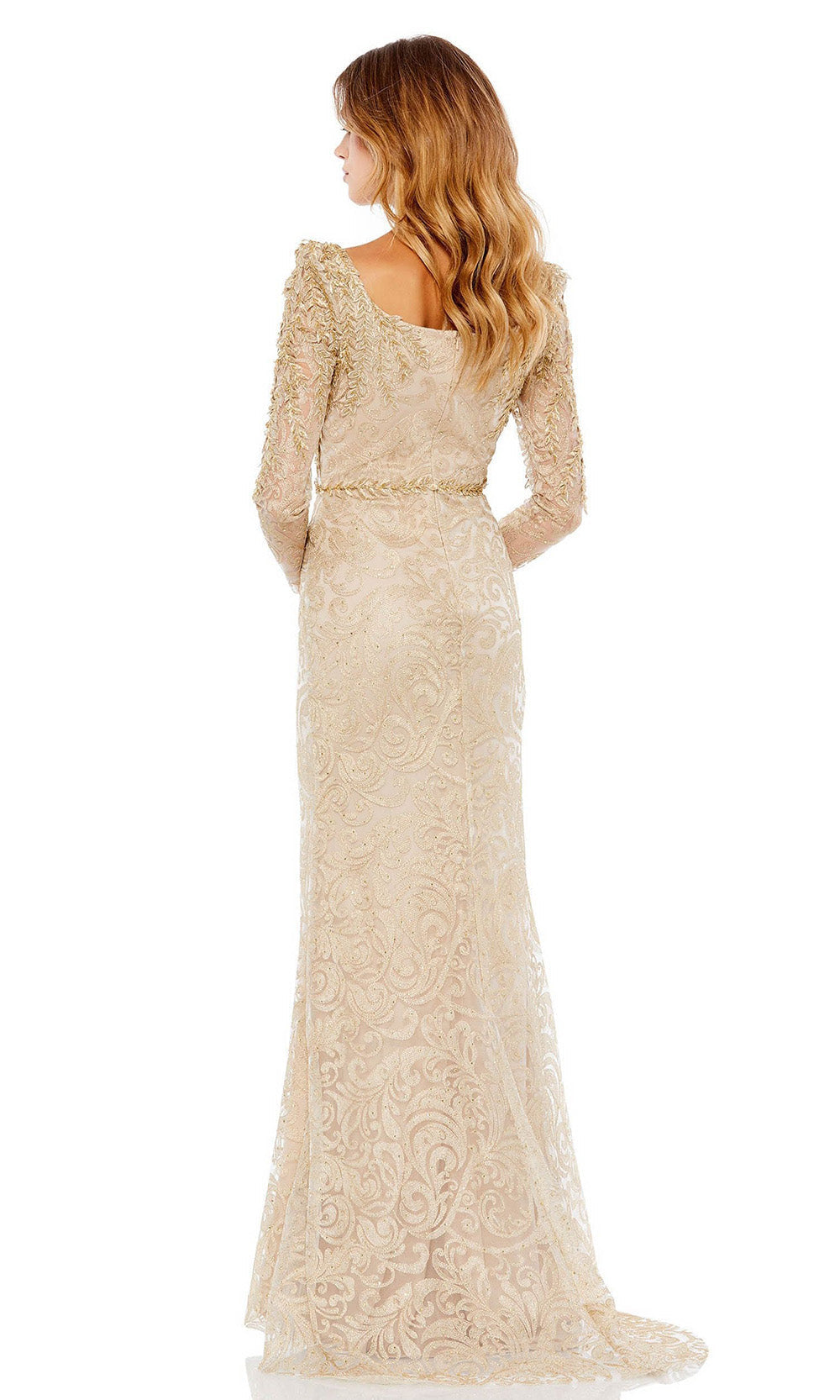 Mac Duggal - 11187 Long Sleeve Embroidered Gown In Gold