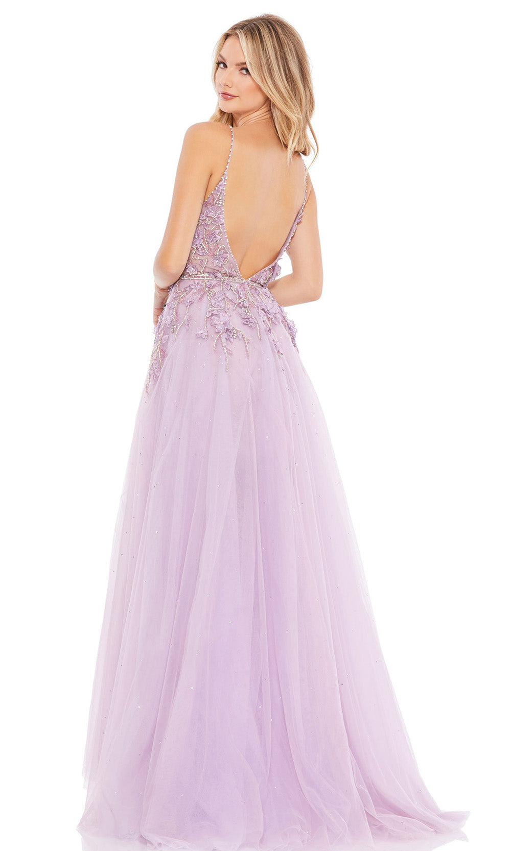 Mac Duggal - 11207M Floral Adorned Beaded Open Back A-Line Gown In Purple