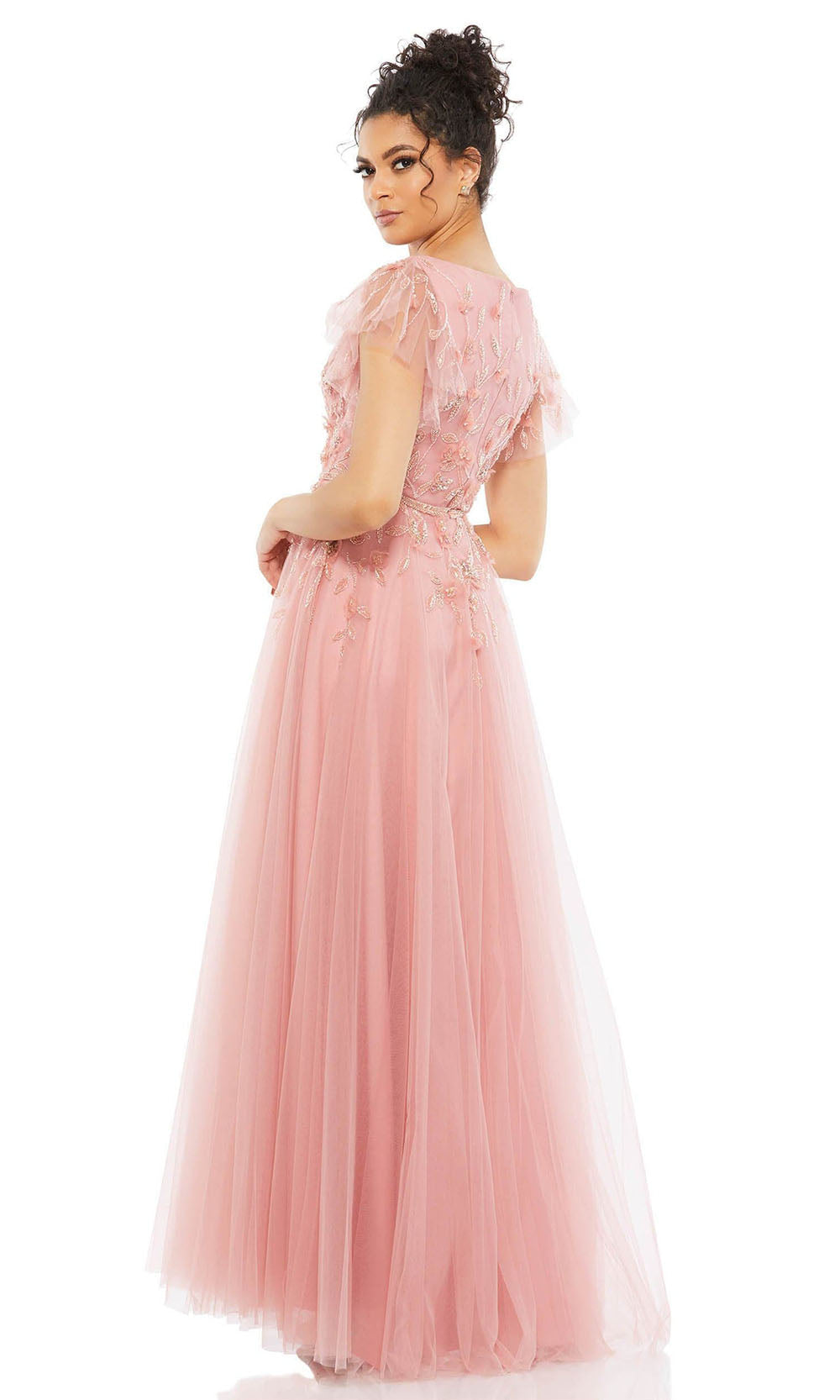 Mac Duggal - 11224 Deep V-Neck Lace Appliqued Gown In Pink