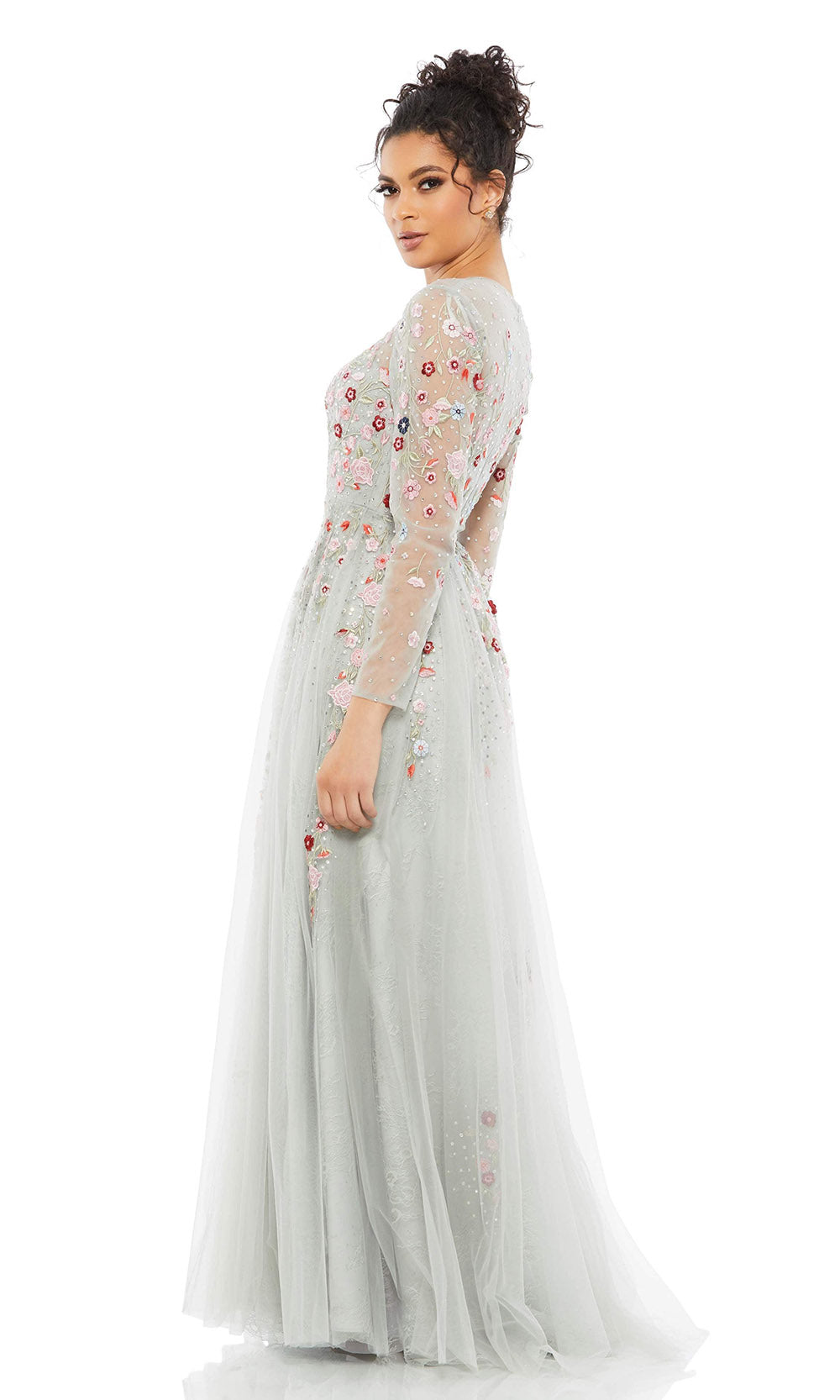 Mac Duggal - 11241 Embroidered Floral A-Line Tulle Dress In Blue