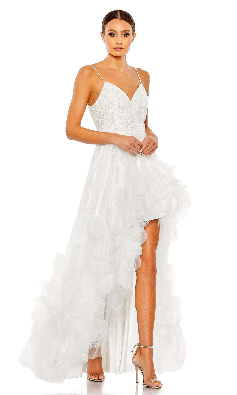 Mac Duggal - 11293 Petal High Low A-Line Gown In White