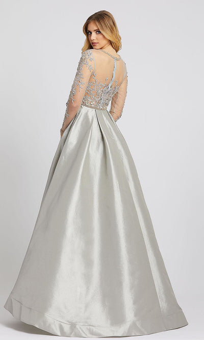 Mac Duggal - 12230D Embroidered Long Sleeve Ballgown In Gray