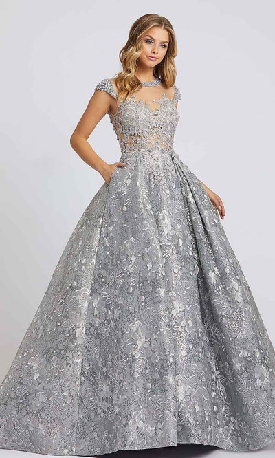 Mac Duggal - 12308D Embroidered Jewel Neck Ballgown In Silver