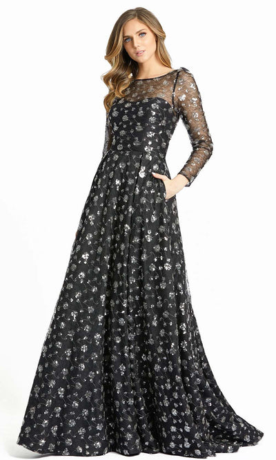 Mac Duggal - 12360D Sequined Lace A-Line Gown In Black