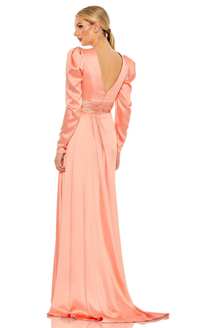 Mac Duggal - 12404 Long Sleeve Draped Gown With Slit In Pink