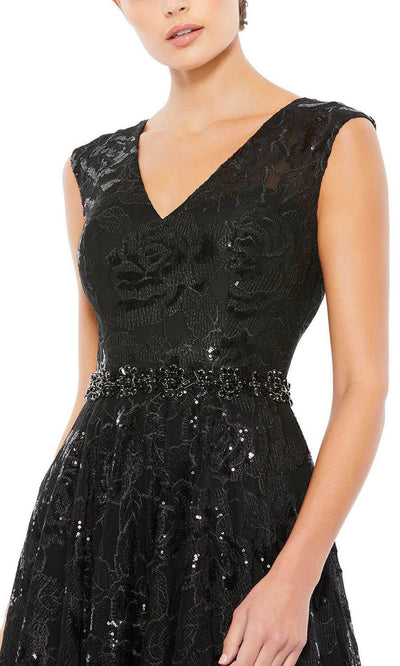 Mac Duggal - 12413 V Neck Beaded A-Line Gown In Black