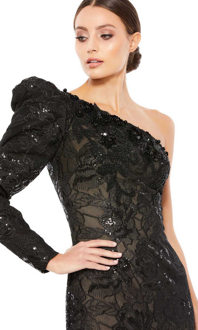 Mac Duggal - 12444D Puff Long Sleeve Sequin Gown In Black