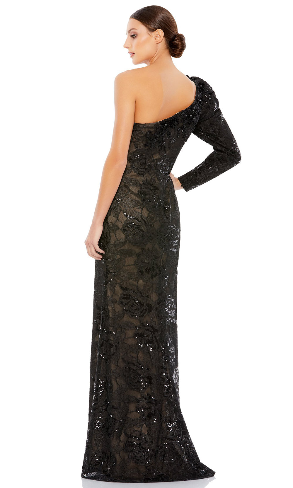 Mac Duggal - 12444D Puff Long Sleeve Sequin Gown In Black
