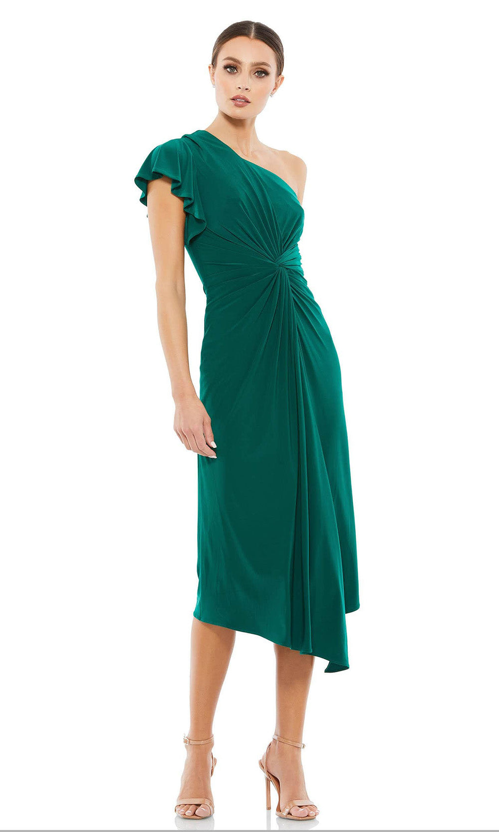 Mac Duggal - 12480 One Shoulder Knot Accent Dress In Green