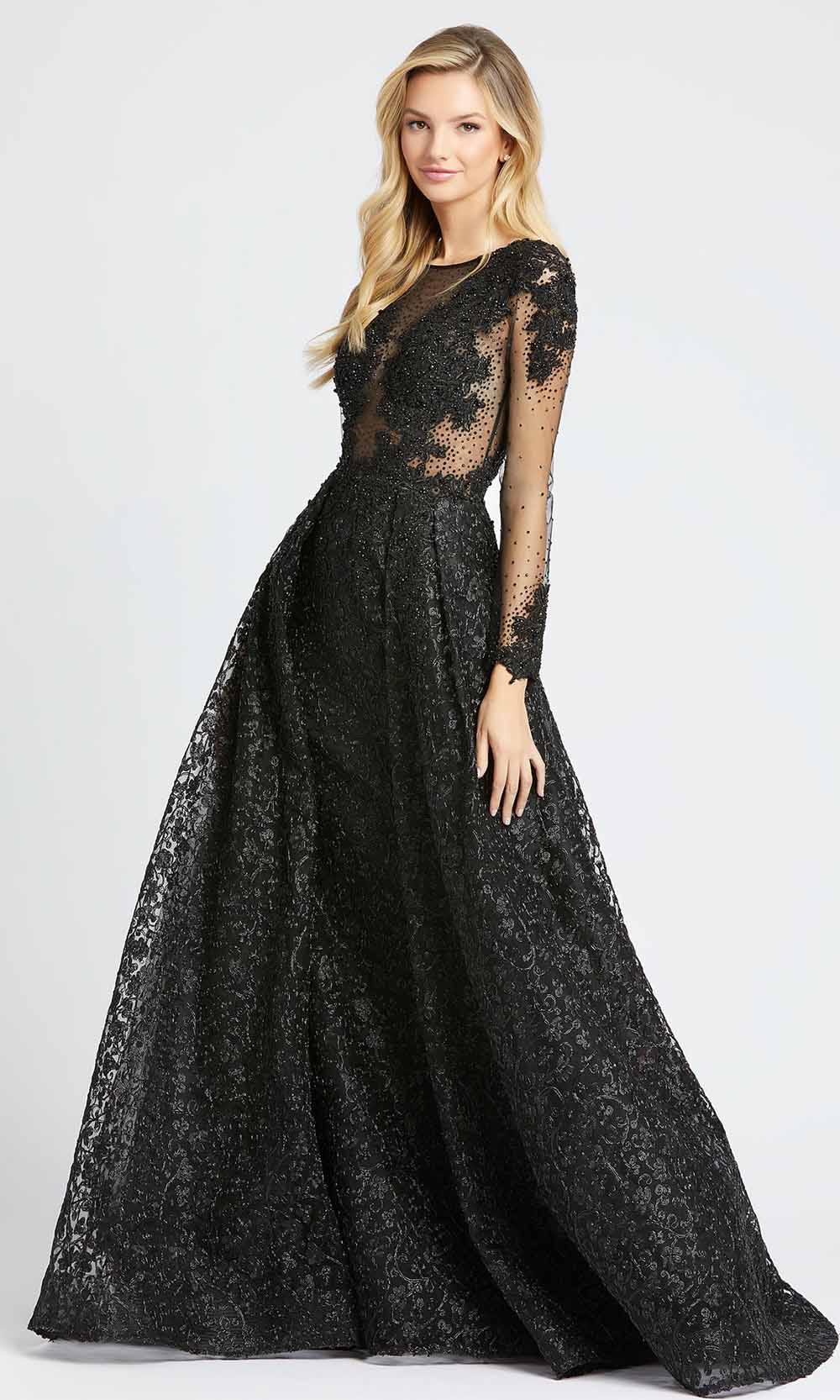 Mac Duggal - 20100D Beaded Appliqued Illusion Overskirt Gown In Black