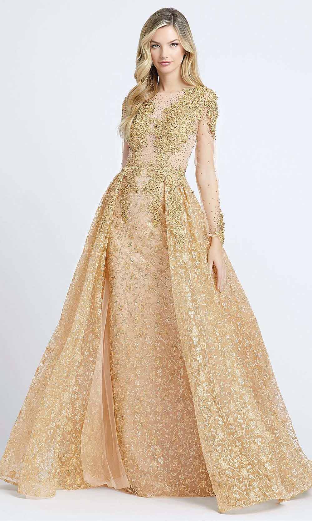 Mac Duggal - 20100D Beaded Appliqued Illusion Overskirt Gown In Gold
