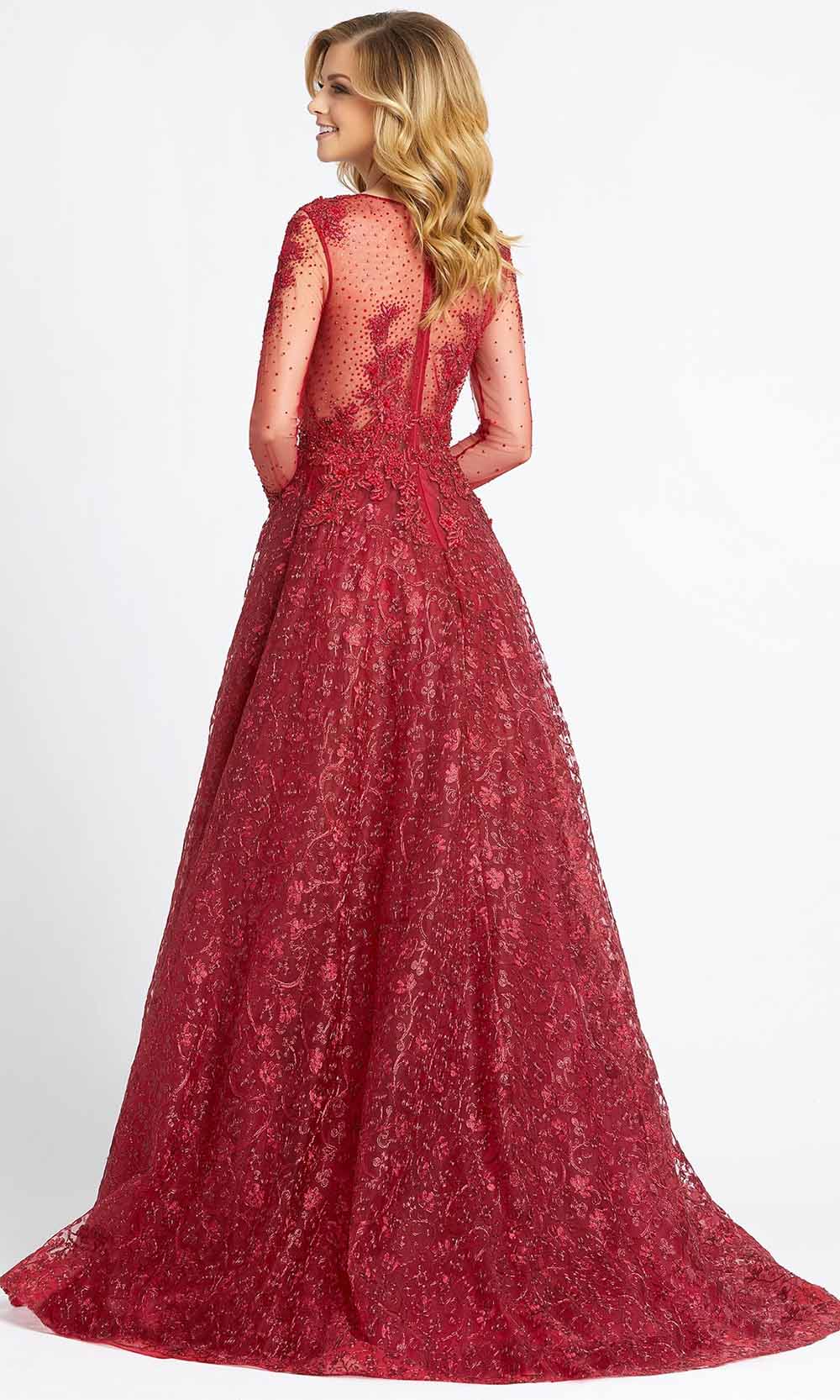 Mac Duggal - 20100D Beaded Appliqued Illusion Overskirt Gown In Red