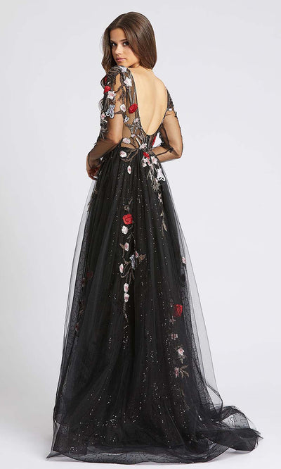 Mac Duggal - 20125D Floral Embroidered Overskirt Column Gown In Black