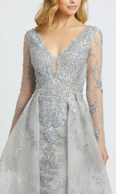Mac Duggal - 20157D Embroidered Deep V Neck Ballgown In Silver