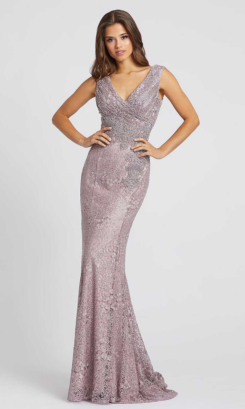 Mac Duggal - 20159D Embroidered Plunging V Neck Trumpet Gown In Purple