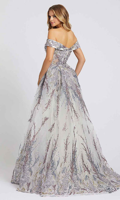 Mac Duggal - 20174D Beaded Deep Off Shoulder Ballgown In Gray and Multi-Color