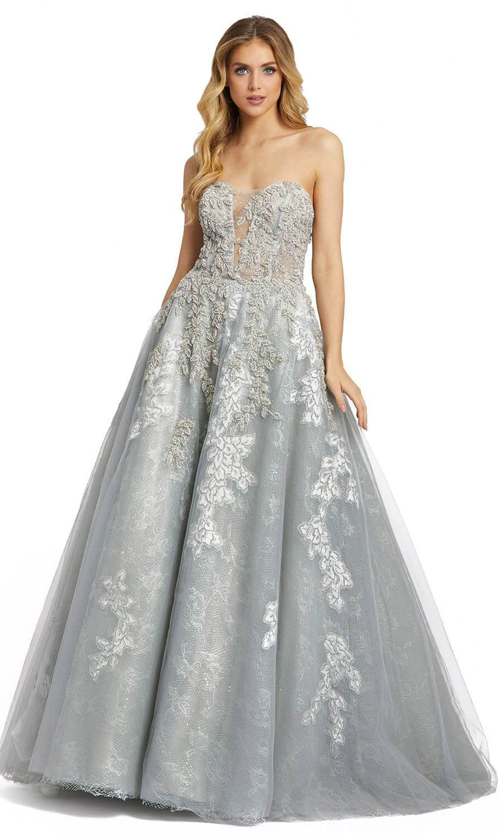 Mac Duggal - 20192 Strapless Embellished A-Line Gown In Gray