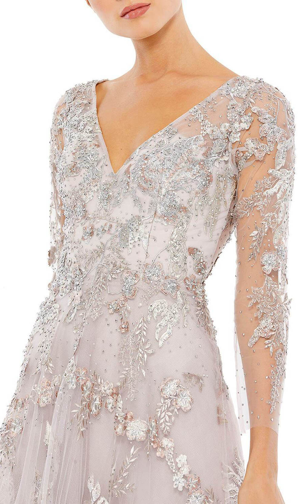 Mac Duggal - 20245 Enchanting Tulle Floral Long Gown In Silver