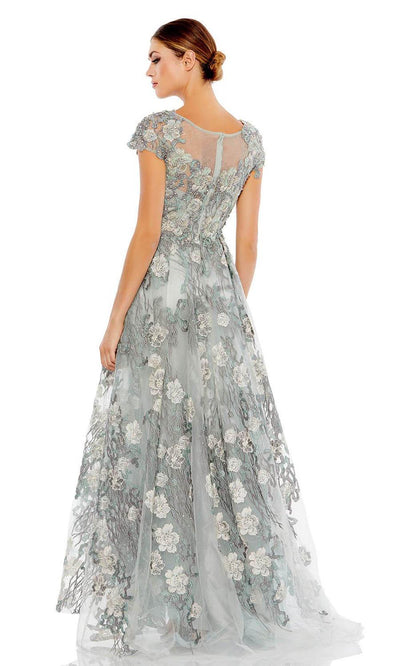 Mac Duggal - 20294 Enchanting A-Line Floral Long Dress In Blue and Gray