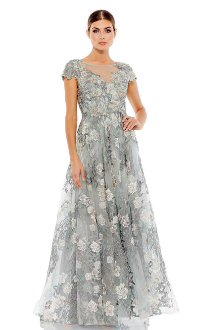 Mac Duggal - 20294 Enchanting A-Line Floral Long Dress In Blue and Gray