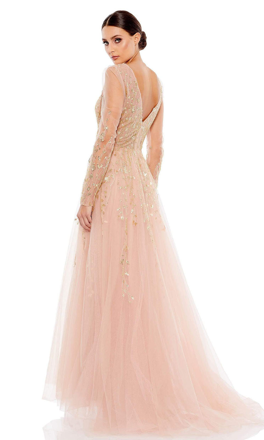 Mac Duggal - 20295 Sheer Long Sleeve Evening Gown In Pink and Neutral