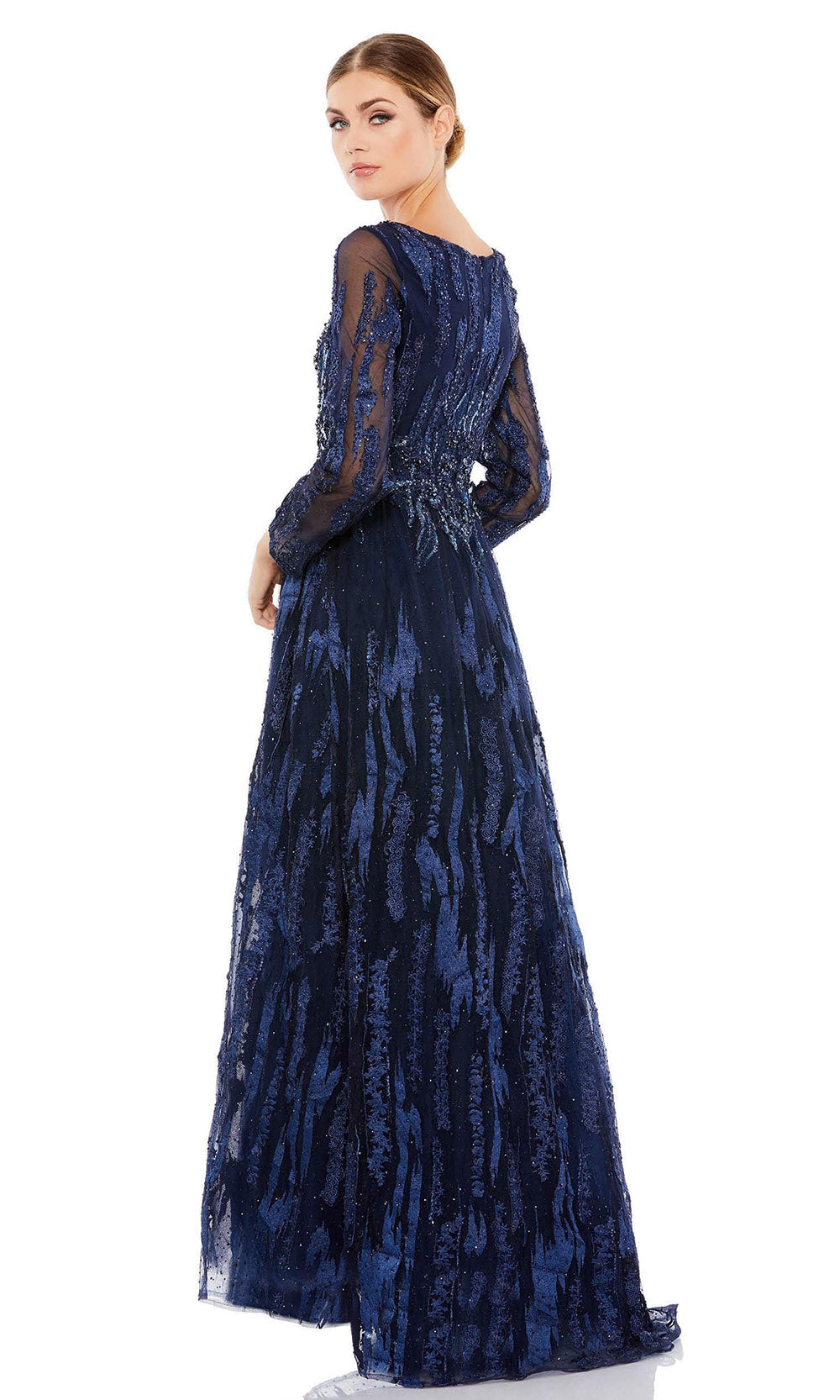 Mac Duggal - 20299 Embellished Long Sleeve A-Line Dress In Blue