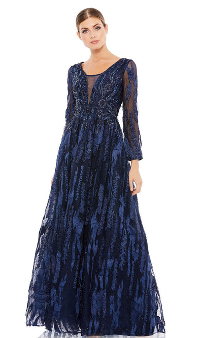 Mac Duggal - 20299 Embellished Long Sleeve A-Line Dress In Blue