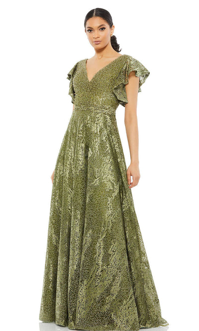 Mac Duggal - 20310 V-Neck Embellished A-Line Gown In Green