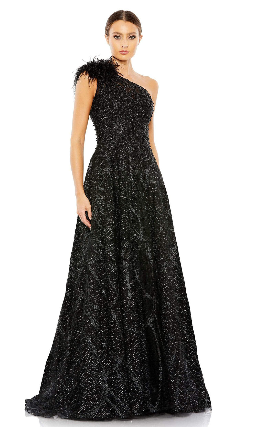 Mac Duggal - 20389 Feather Adorned Gown In Black