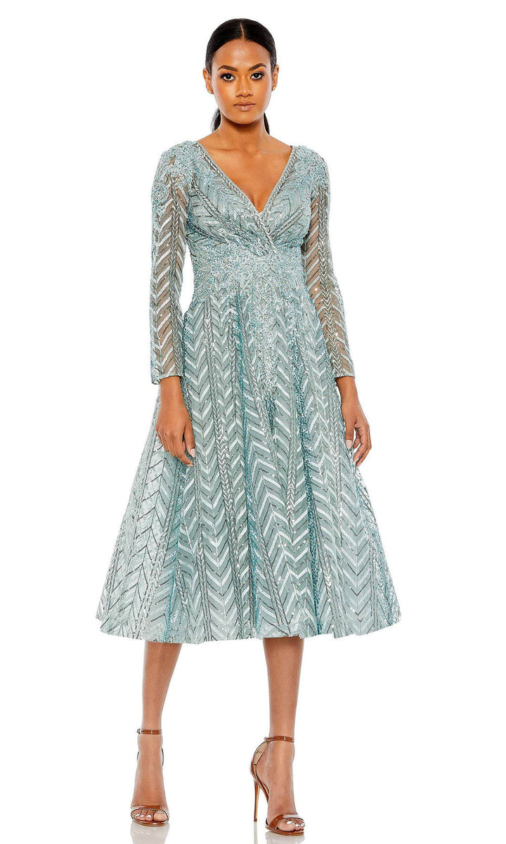 Mac Duggal 20399 Long Sleeve Embellished A-Line Dress Tea