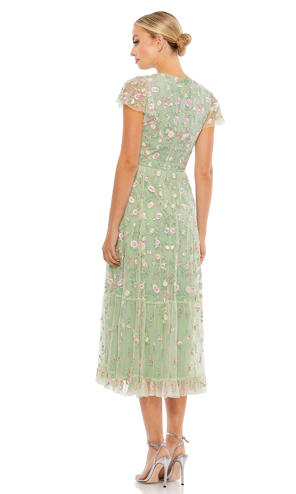 Mac Duggal - 35104 Short Sleeve Floral Lace Dress In Green