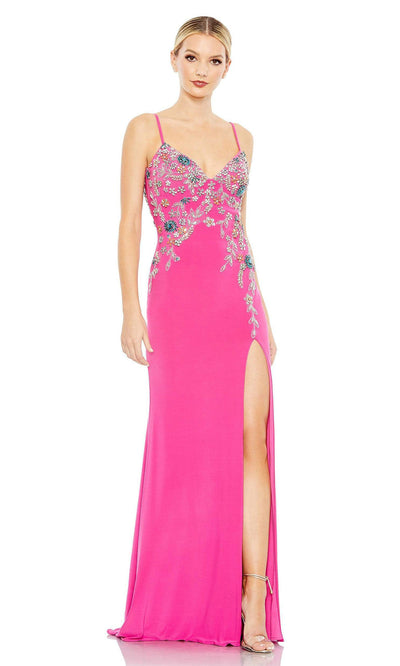 Mac Duggal - 42006 Floral Beaded Gown With Slit In Pink and Multi-Color
