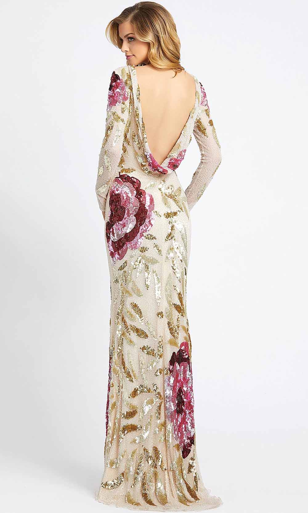 Mac Duggal - 4566D Long Sleeve Cowl Back Sequin Sheath Gown In Champagne & Gold