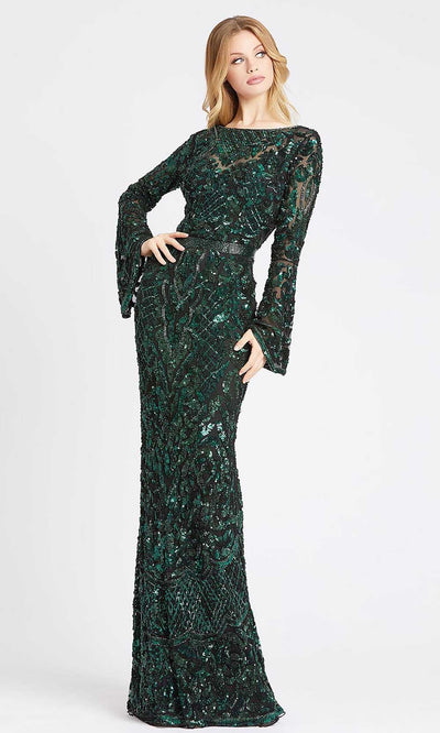 Mac Duggal - 4576D Bell Sleeve Fully Embellished Sheath Evening Gown In Green