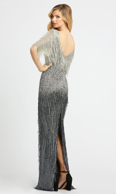 Mac Duggal - 4743D Beaded Fringe Ombre Sheath Evening Gown In Silver & Gray