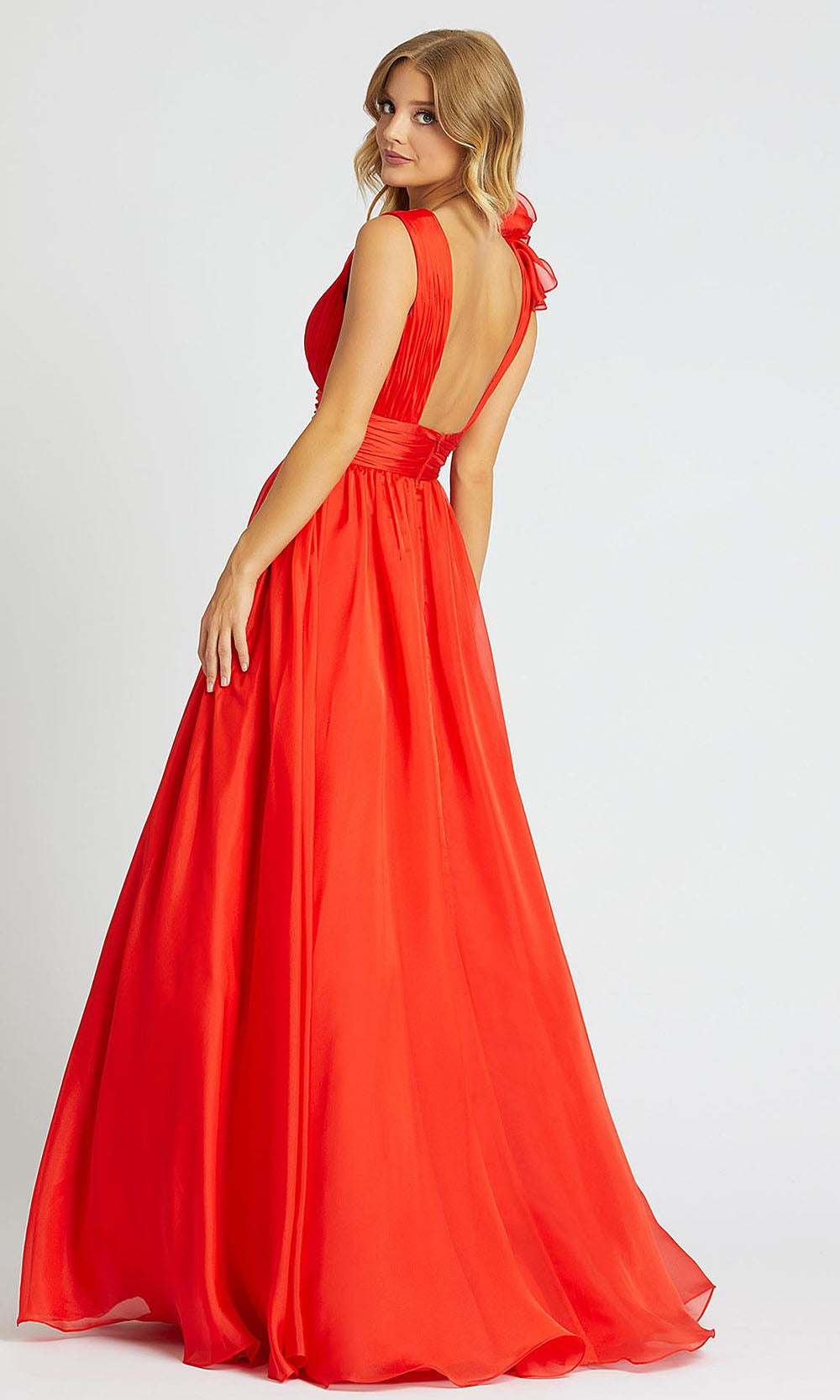 Mac Duggal - 48856H Plunged V-Neck Ruffle Accent A-Line Gown In Red