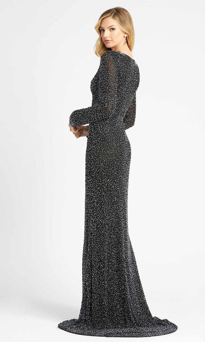 Mac Duggal - 4900D Long Sleeve Beaded High Slit Gown In Black