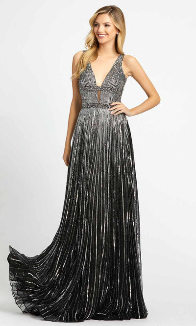 Mac Duggal - 4906A Sleeveless V-Neck Sequin A-Line Gown In Black