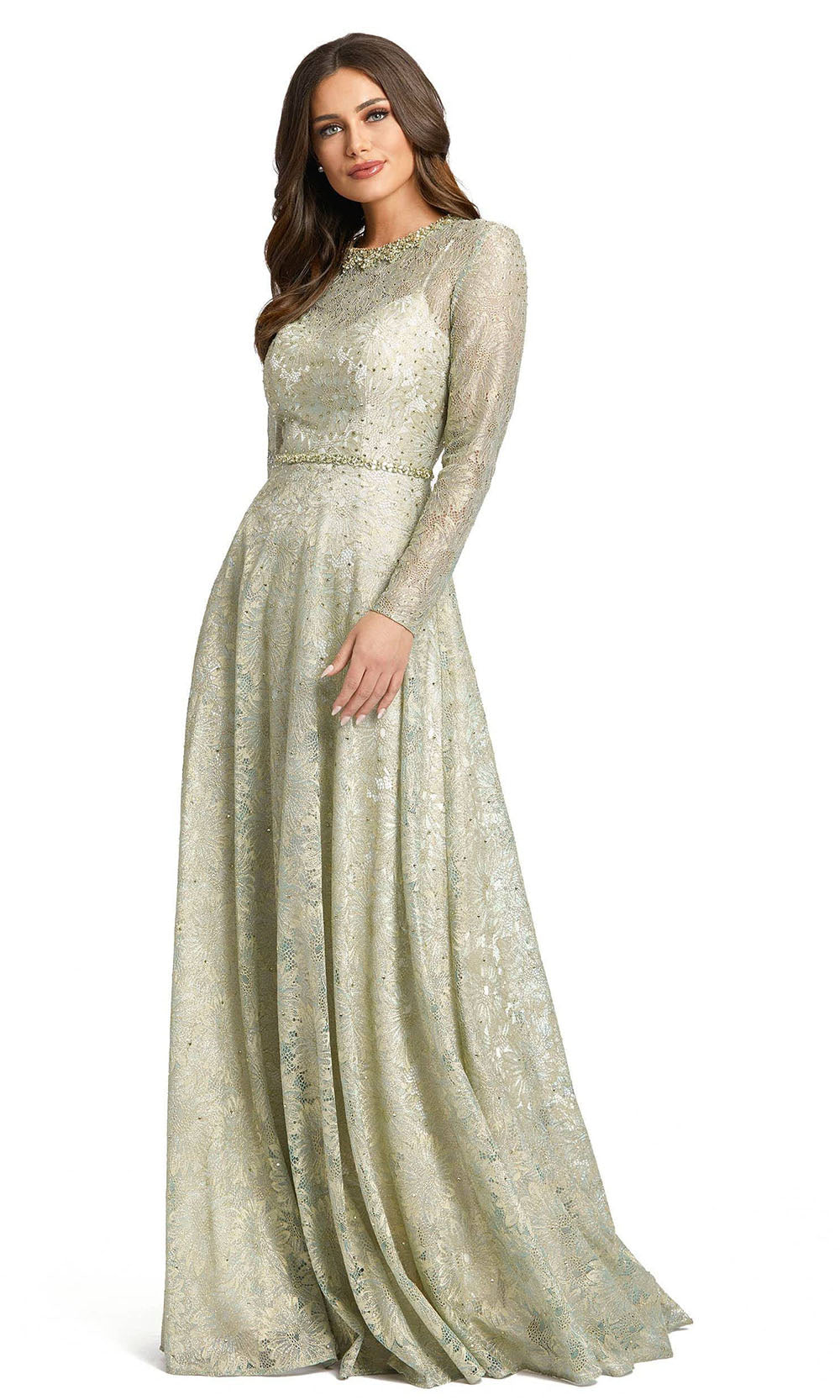 Mac Duggal - 49188 Lace Long Sleeve A-Line Gown In Green