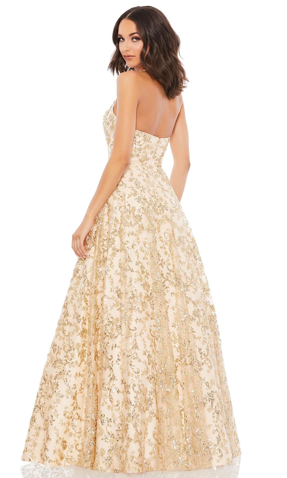 Mac Duggal - 49260M Glitter Print Halter Dress In Champagne and Gold