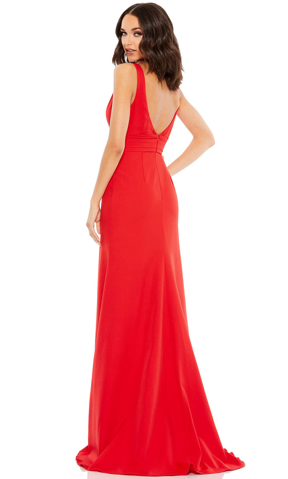 Mac Duggal - 49454D Plunging V Neck Long Dress In Red