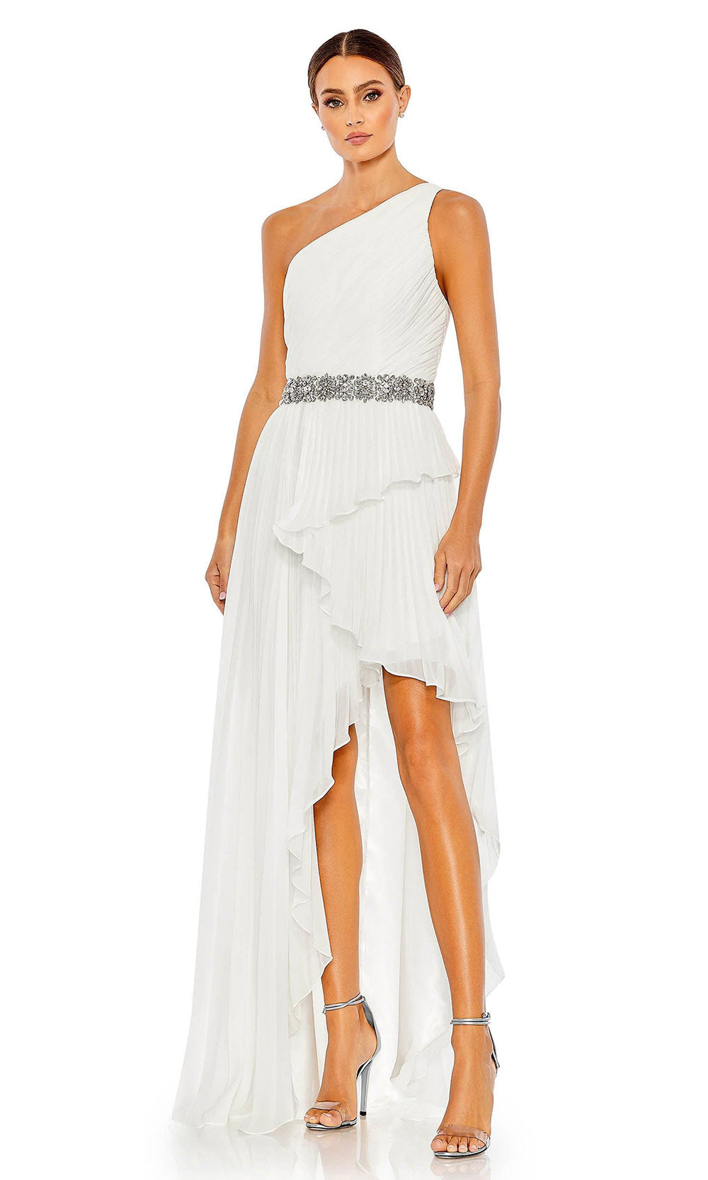 Mac Duggal - 49532 Ruched Greek Style High Low Dress In White