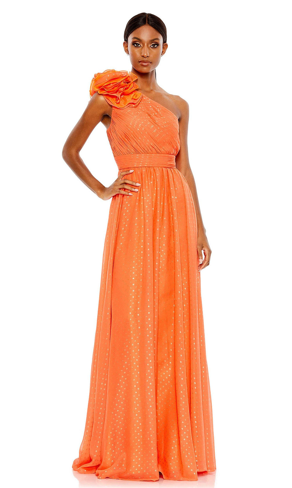 Mac Duggal - 49536 Ruffled One Shoulder Gown In Orange