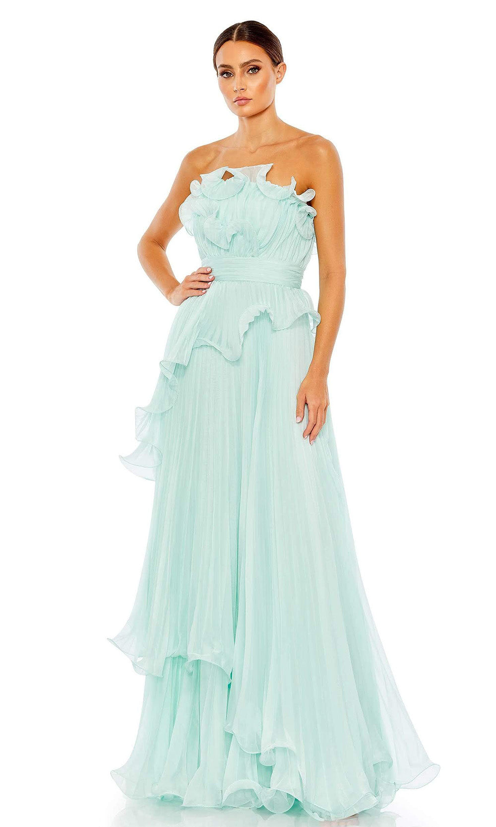 Mac Duggal - 49537 Strapless Ruffled Tier Gown In Green