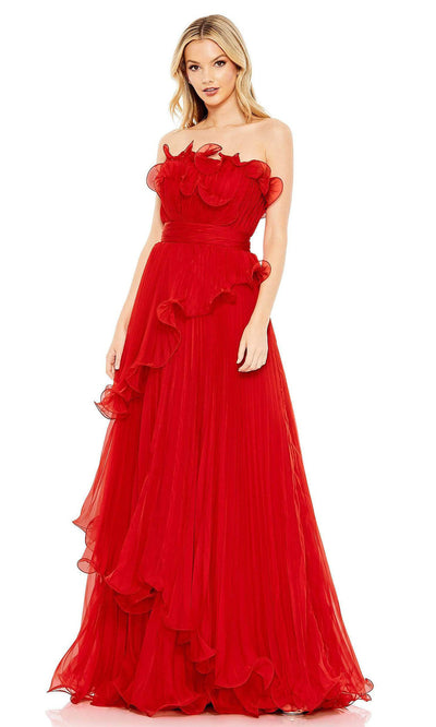Mac Duggal - 49537 Strapless Ruffled Tier Gown In Red