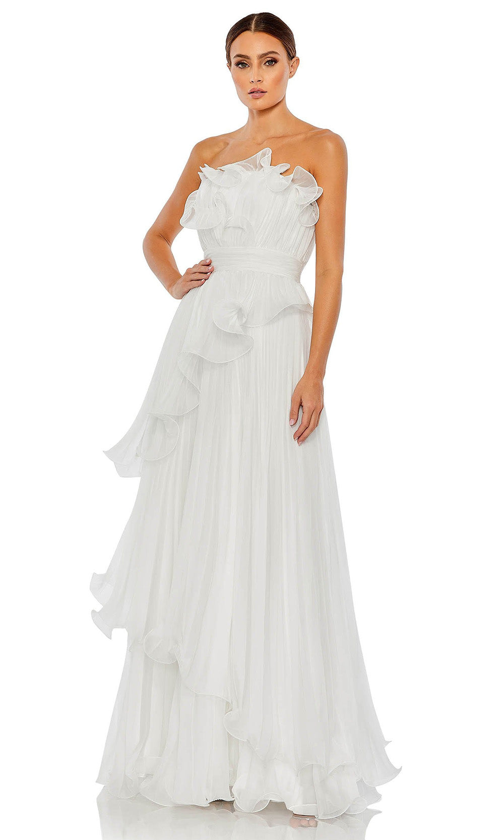 Mac Duggal - 49537 Strapless Ruffled Tier Gown In White